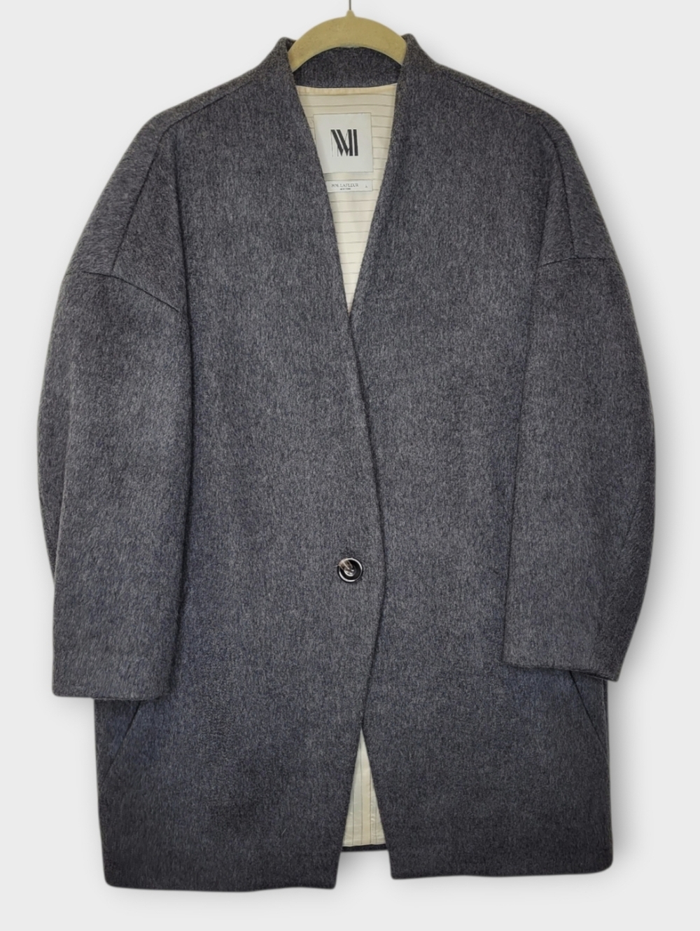 MM Lafleur Virgin Wool Silk Collarless Jacket L Gray Oversized